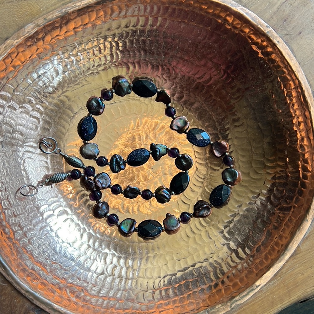Freshwater pearl and silver necklace